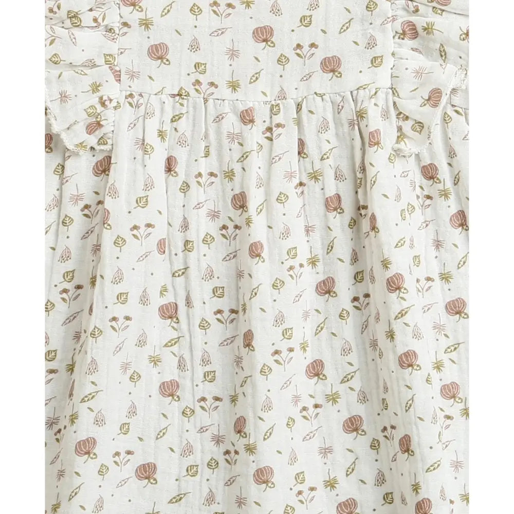 Sweetlime By AS Pumpkin &amp; Floral Print Ruffle Organic Cotton Co-ord Set - Off-White &amp; Peach