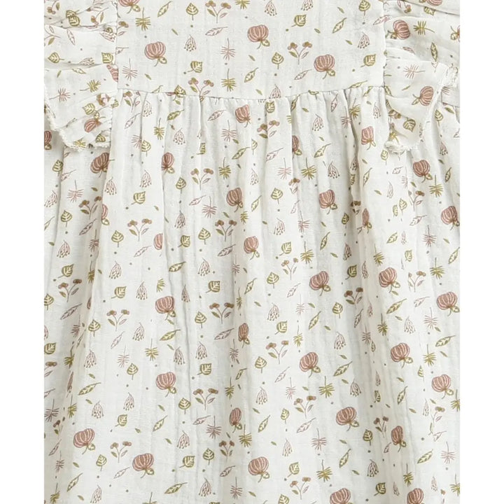 Sweetlime By AS Pumpkin &amp; Floral Print Ruffle Organic Cotton Co-ord Set - Off-White &amp; Peach