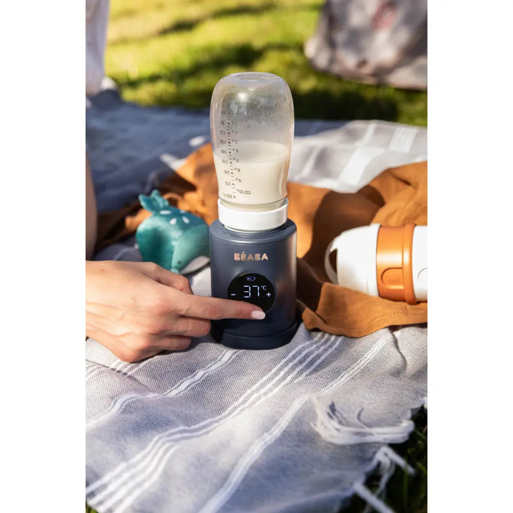 Beaba Milk Nomad Portable Baby Bottle Warmer - Rechargeable Warmer with Adjustable Temperature, Integrated Mixer &amp; Bottle Adapters, Night Blue, 0m+