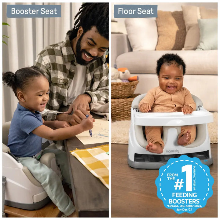 Ingenuity Baby Base 2-in-1 Booster Seat with Removable Tray &amp; Toddler Seat Conversion, Designed for Feeding &amp; Playtime, 6 - 36 months, Cashmere