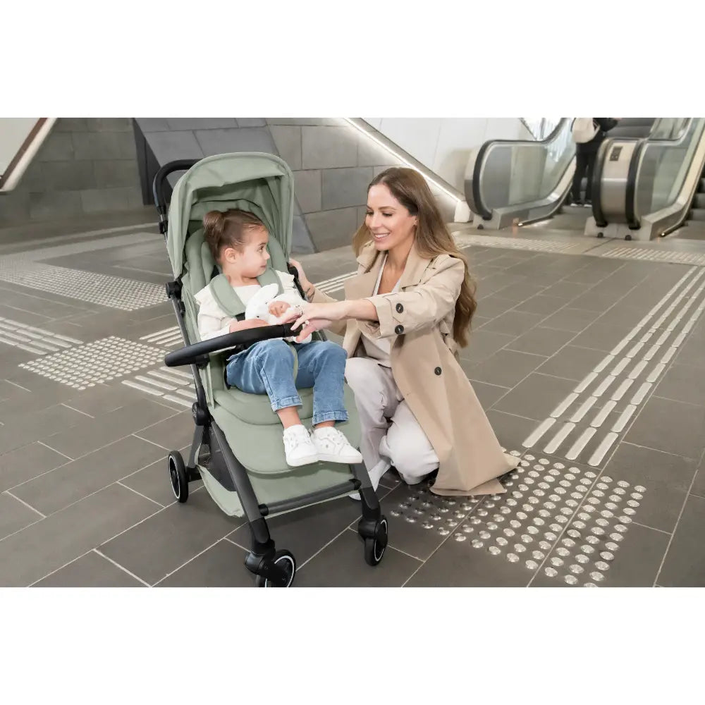 Britax Flylite Cabin Approved Lightweight Compact Stroller|Comfort Soft Insert|One Hand Auto Fold|Flat Reclining Seat|Extra Large Extendable Canopy|0-4Y|Upto 22Kg-Sage Green