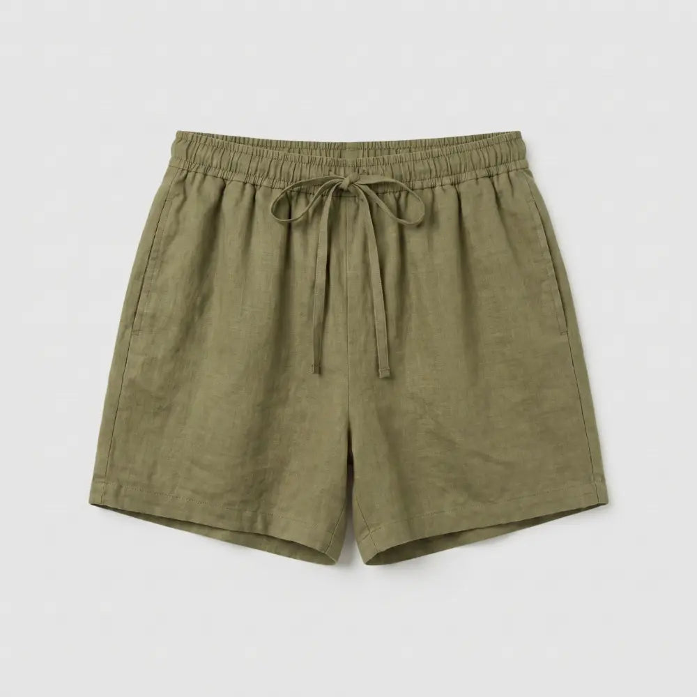 SOL MAMA Relaxed Linen Shorts - Olive Green