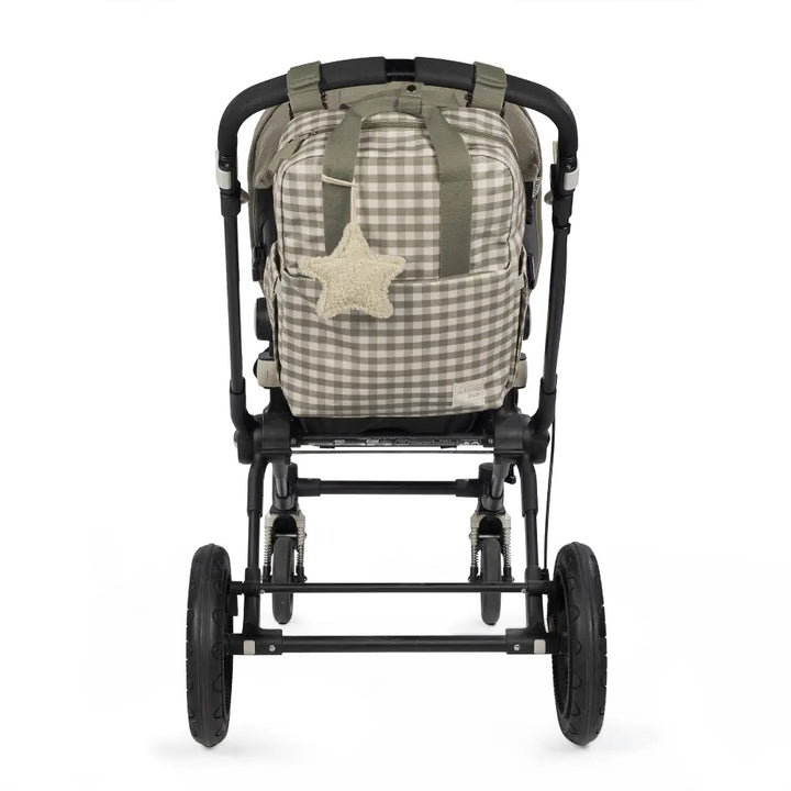 Walking Mum Diaper Backpack with Changing Pad, Large Capacity, Water-Resistant with Multi-Pocket Organizer, Insulated Bottle Pocket, Shoulder &amp; Stroller Straps, Personalized Charm, Checkered Print - Stone
