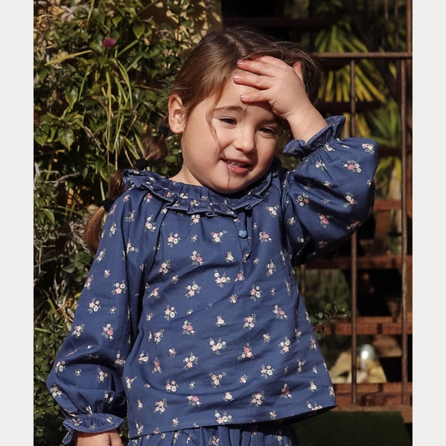 Early Sunday Cécile Blouse For Girls - Ditsy Bouquet Navy