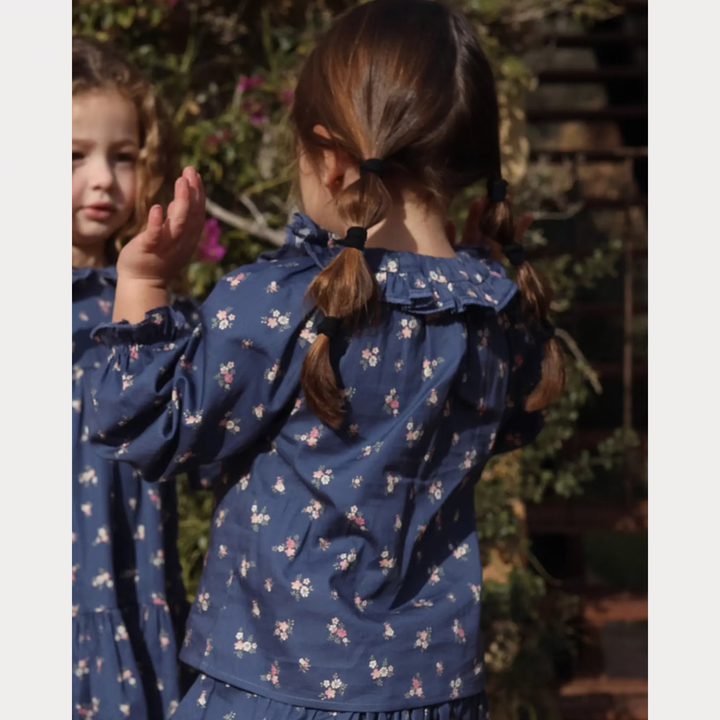 Early Sunday Cécile Blouse For Girls - Ditsy Bouquet Navy