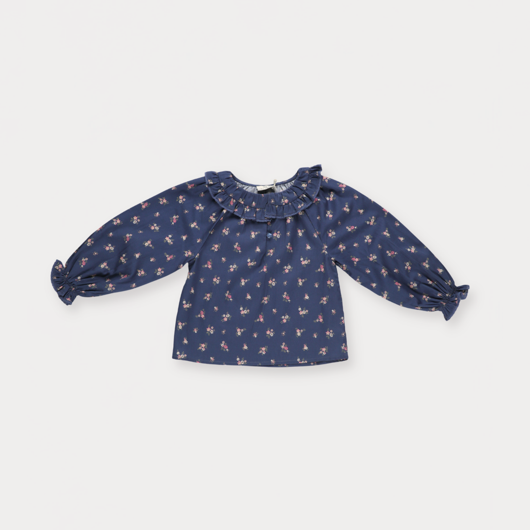 Early Sunday Cécile Blouse For Girls - Ditsy Bouquet Navy