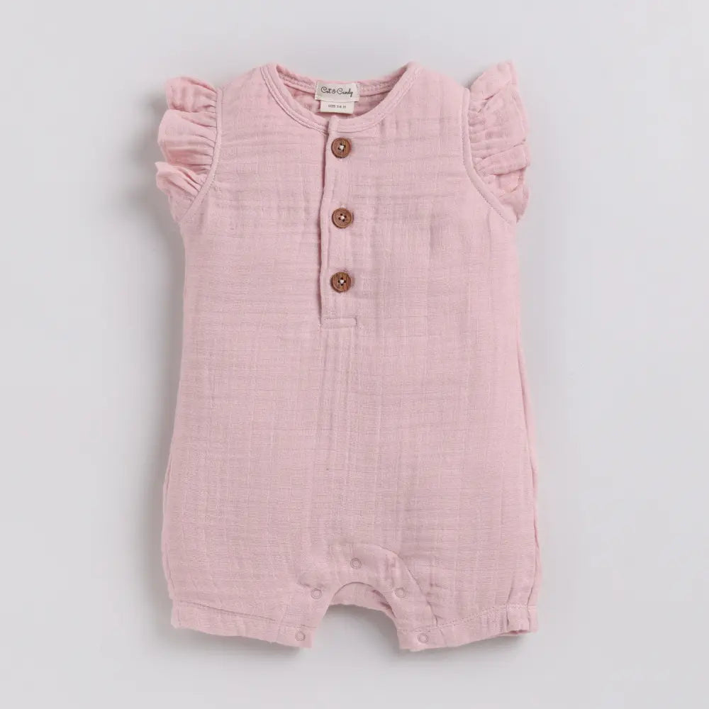 Cot &amp; Candy Baby Organic Muslin Half Romper-Pink Blush