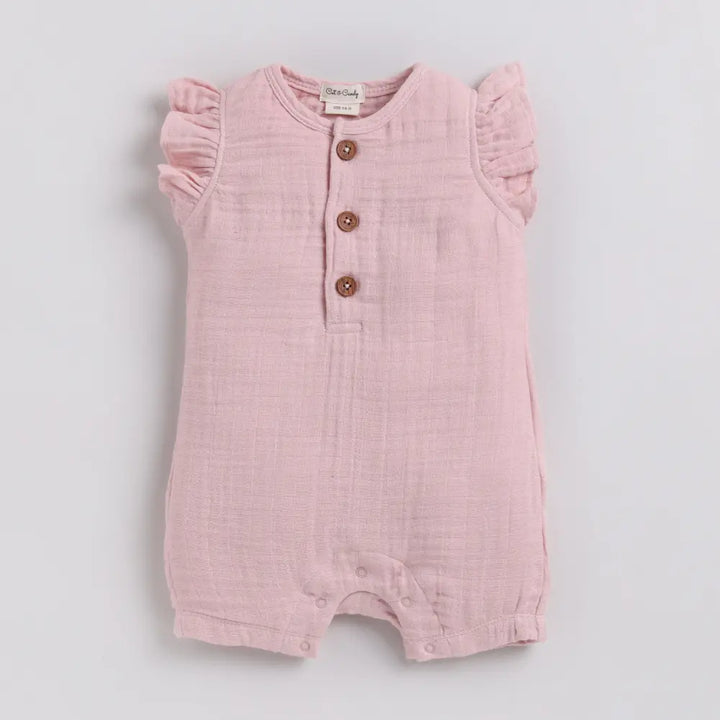 Cot &amp; Candy Baby Organic Muslin Half Romper-Pink Blush