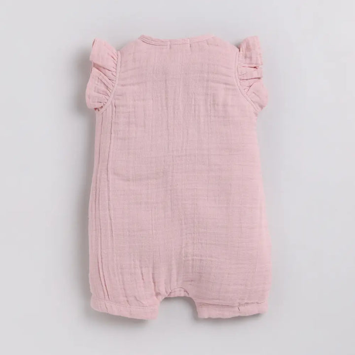 Cot &amp; Candy Baby Organic Muslin Half Romper-Pink Blush