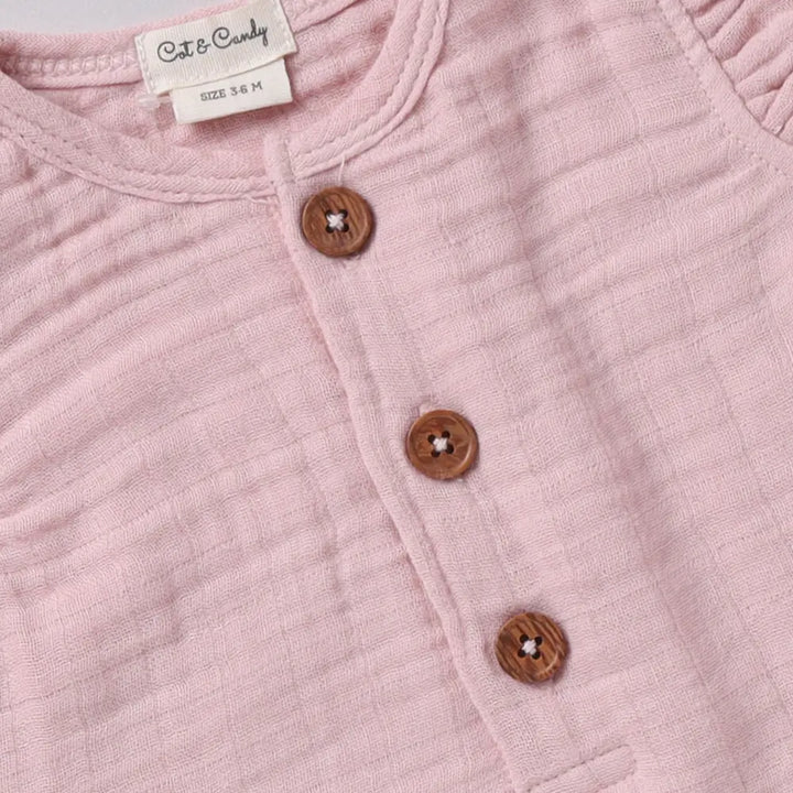 Cot &amp; Candy Baby Organic Muslin Half Romper-Pink Blush