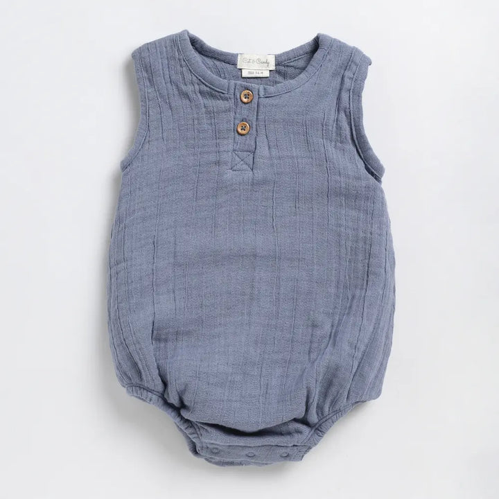 Cot &amp; Candy Baby Organic Muslin Bubble Romper Pack Of 2-White + Aqua