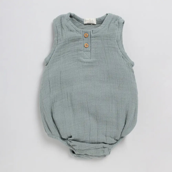 Cot &amp; Candy Baby Organic Muslin Bubble Romper Pack Of 2-Aqua + Sage