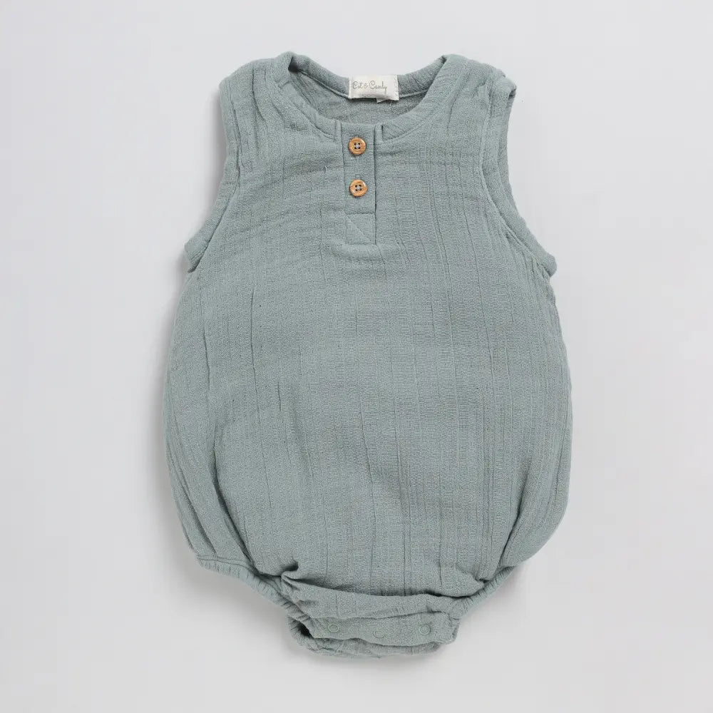 Cot &amp; Candy Baby Organic Muslin Bubble Romper Pack Of 2-White + Sage