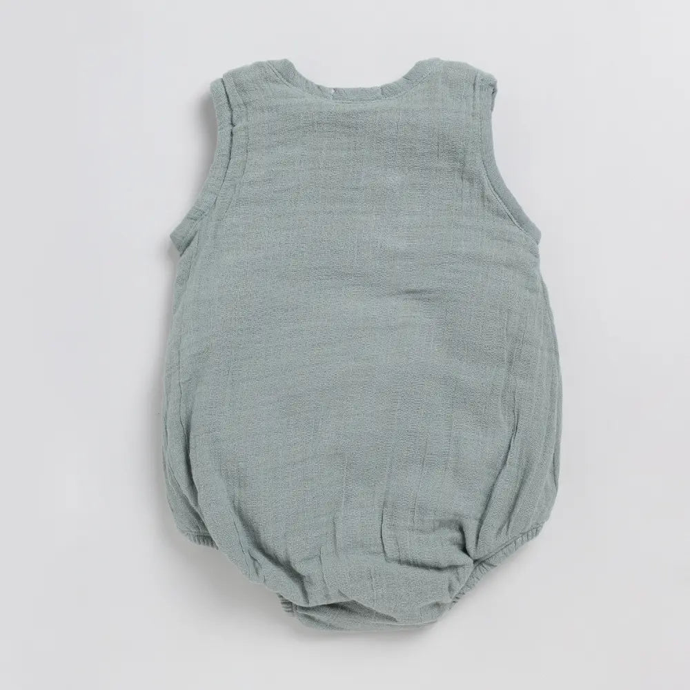 Cot &amp; Candy Baby Organic Muslin Bubble Romper Pack Of 2-White + Sage