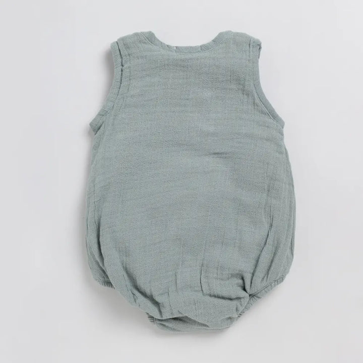 Cot &amp; Candy Baby Organic Muslin Bubble Romper Pack Of 2-White + Sage