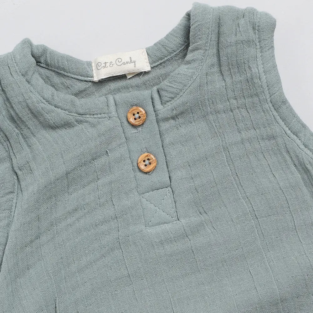 Cot &amp; Candy Baby Organic Muslin Bubble Romper Pack Of 2-White + Sage