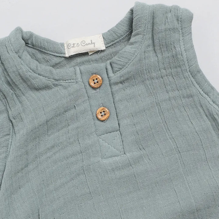 Cot &amp; Candy Baby Organic Muslin Bubble Romper Pack Of 2-White + Sage