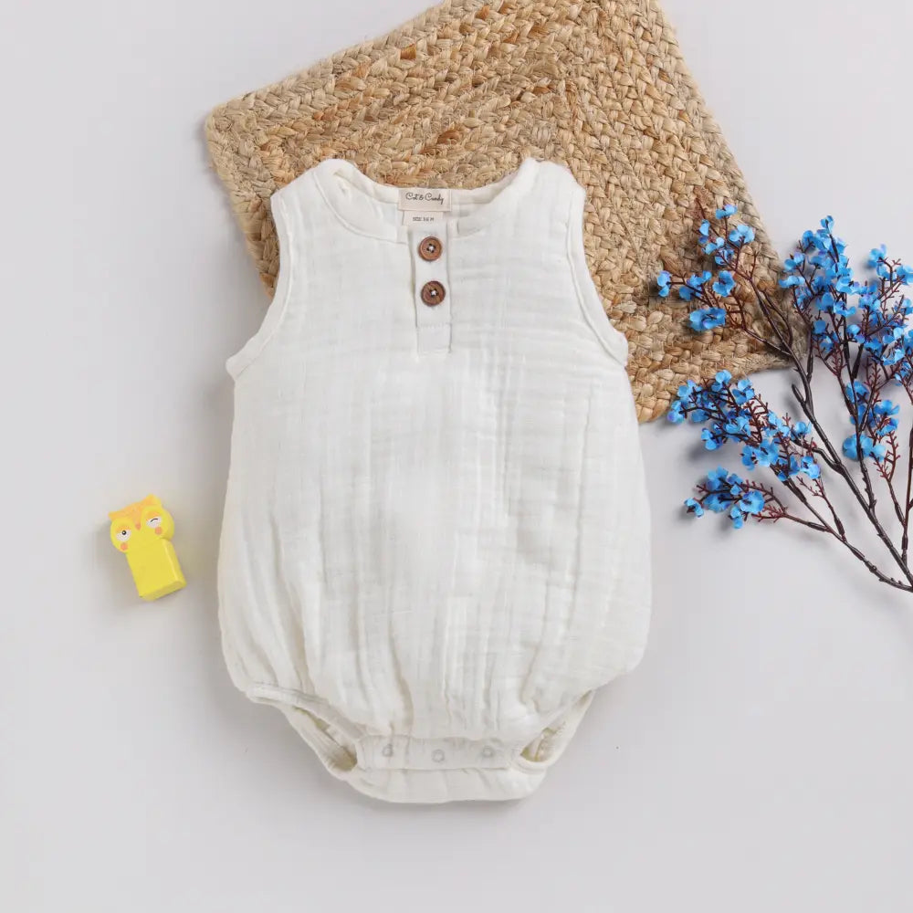 Cot &amp; Candy Baby Organic Muslin Bubble Romper Pack Of 2-White + Sage