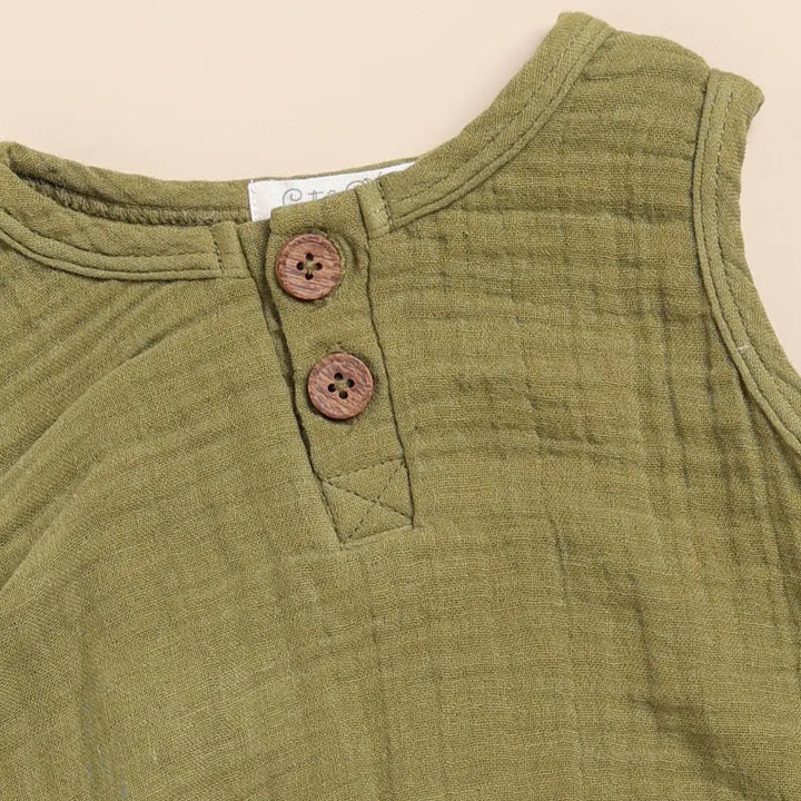 Cot &amp; Candy Baby Organic Muslin Bubble Romper Pack Of 2-Olive + Picante