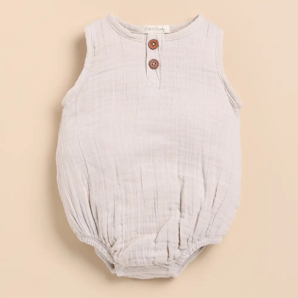 Cot &amp; Candy Baby Organic Muslin Bubble Romper Pack Of 2-Oatmeal + Moss Green