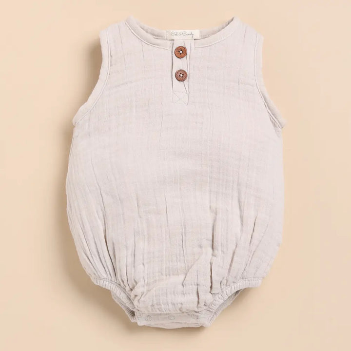 Cot &amp; Candy Baby Organic Muslin Bubble Romper Pack Of 2-Oatmeal + Moss Green