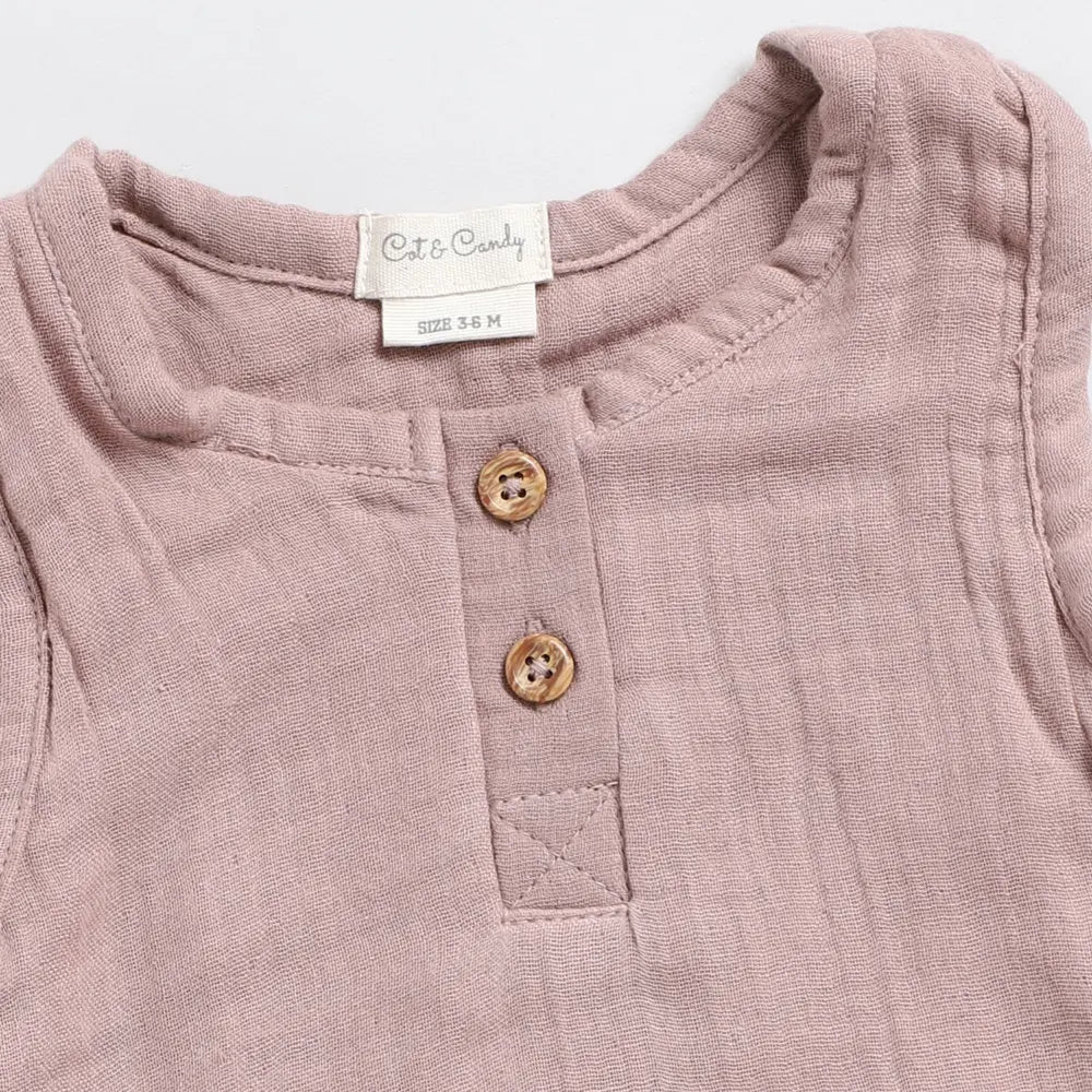 Cot &amp; Candy Baby Organic Muslin Bubble Romper Pack Of 2-Oatmeal + Blush Pink
