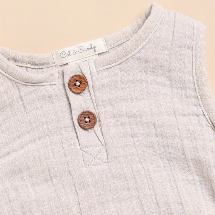 Cot &amp; Candy Baby Organic Muslin Bubble Romper Pack Of 2-White + Oatmeal