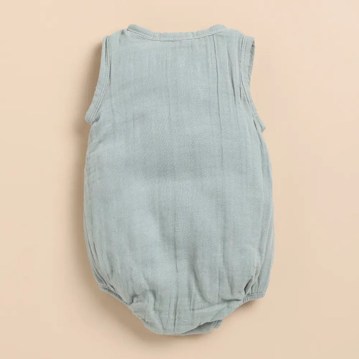 Cot &amp; Candy Baby Organic Muslin Bubble Romper Pack Of 2-Oatmeal + Moss Green