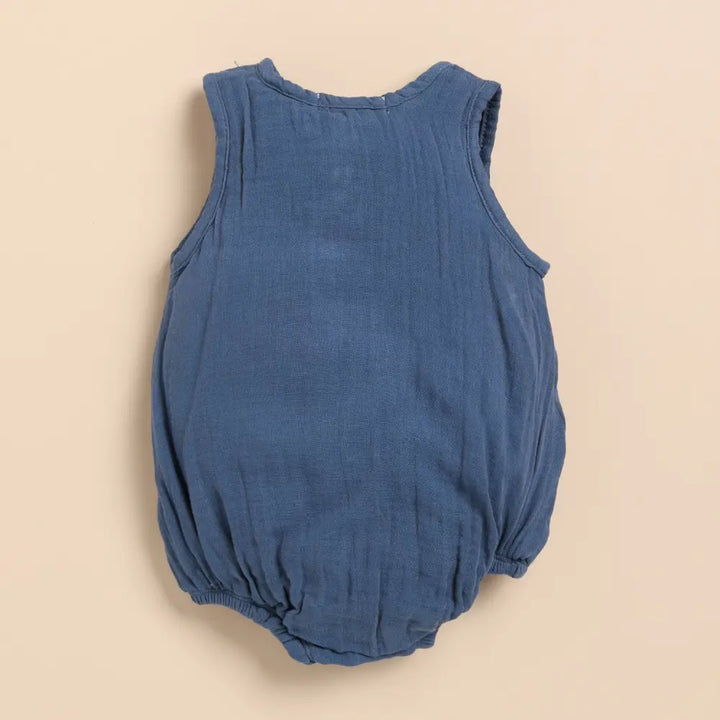 Cot &amp; Candy Baby Organic Muslin Bubble Romper Pack Of 2-White + Navy