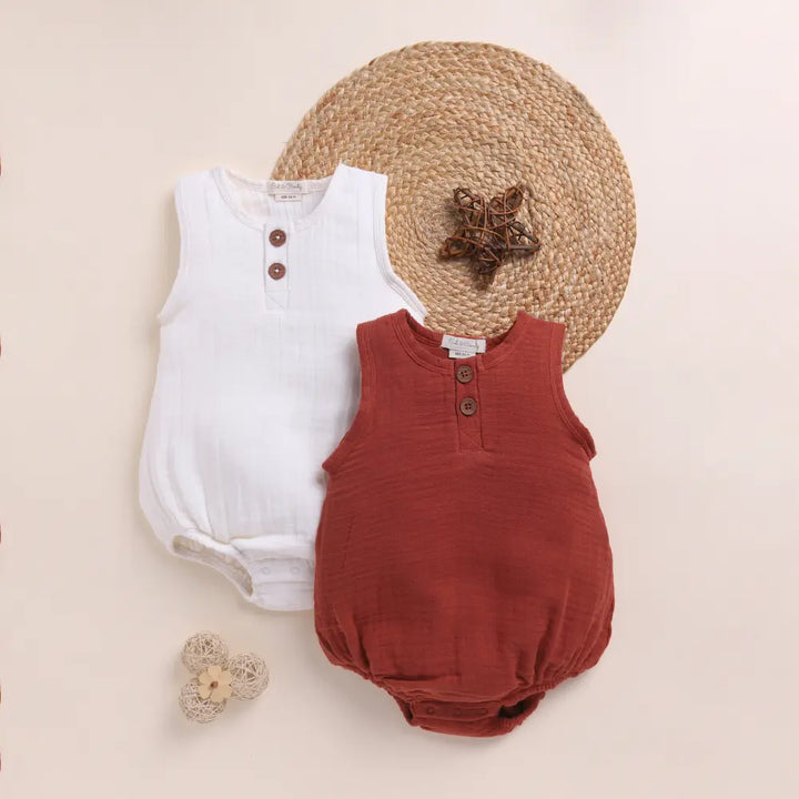 Cot &amp; Candy Baby Organic Muslin Bubble Romper Pack Of 2-White + Picante