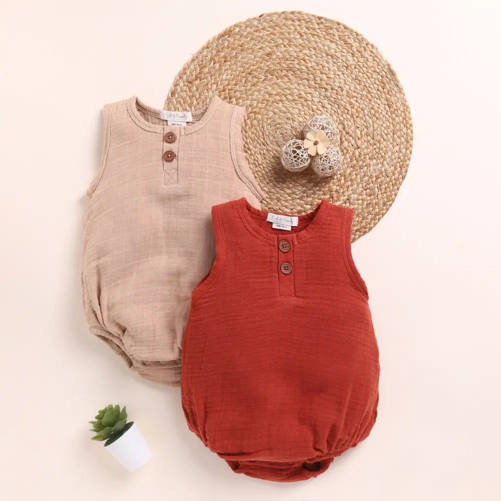 Cot &amp; Candy Baby Organic Muslin Bubble Romper Pack Of 2-Latte + Picante