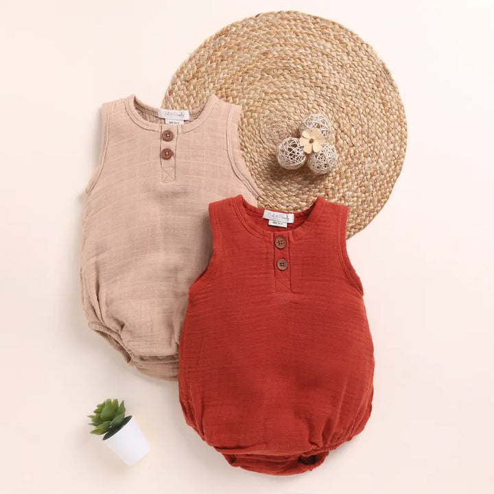 Cot &amp; Candy Baby Organic Muslin Bubble Romper Pack Of 2-Latte + Picante