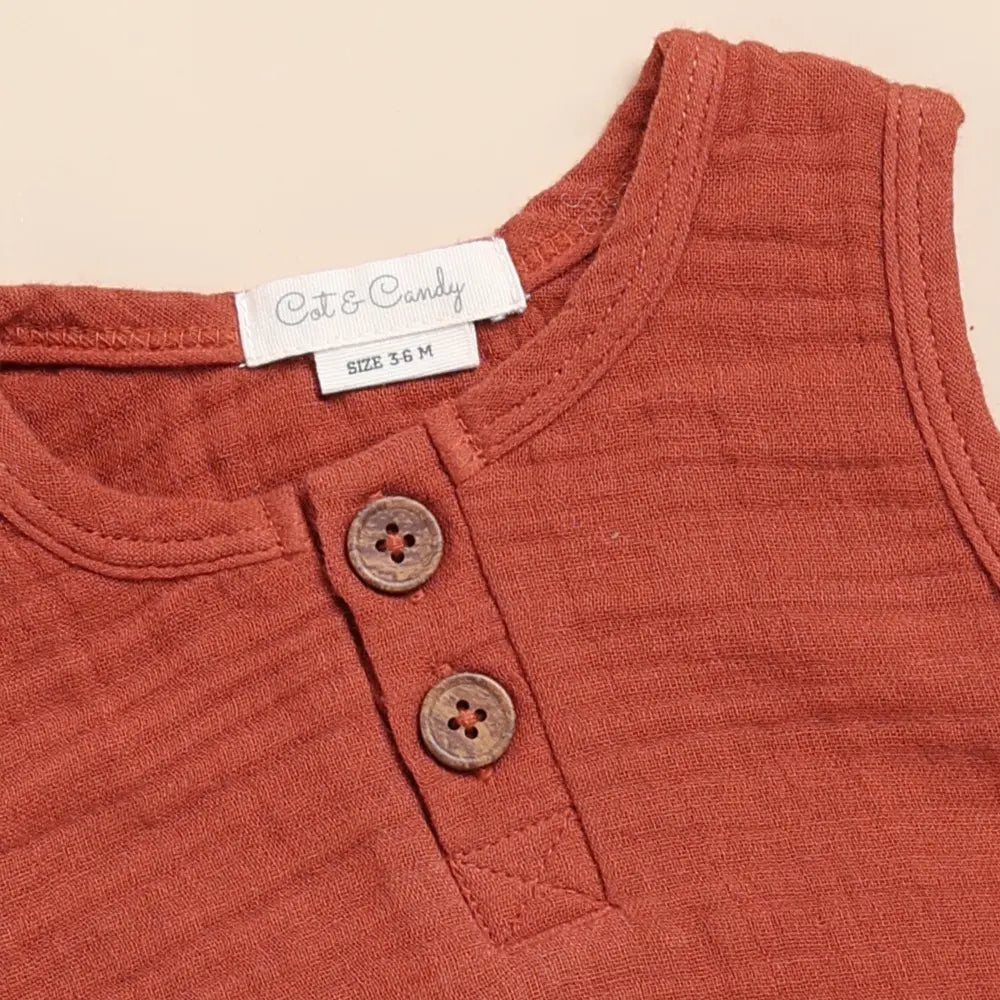 Cot &amp; Candy Baby Organic Muslin Bubble Romper Pack Of 2-Latte + Picante