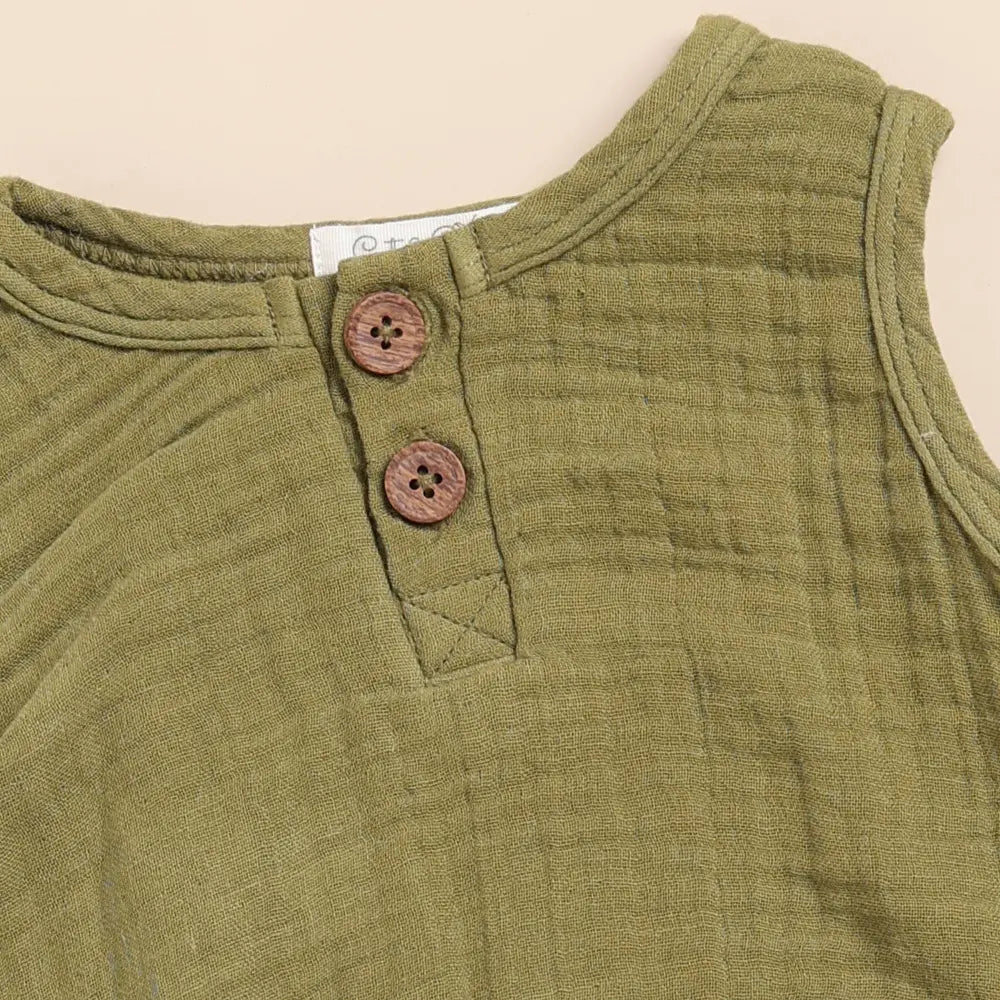 Cot &amp; Candy Baby Organic Muslin Bubble Romper Pack Of 2-Latte + Olive