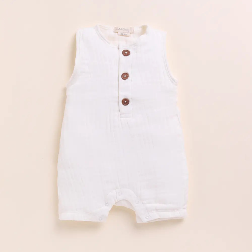 Cot &amp; Candy Baby Organic Muslin Half Romper Pack Of 2-White + Olive