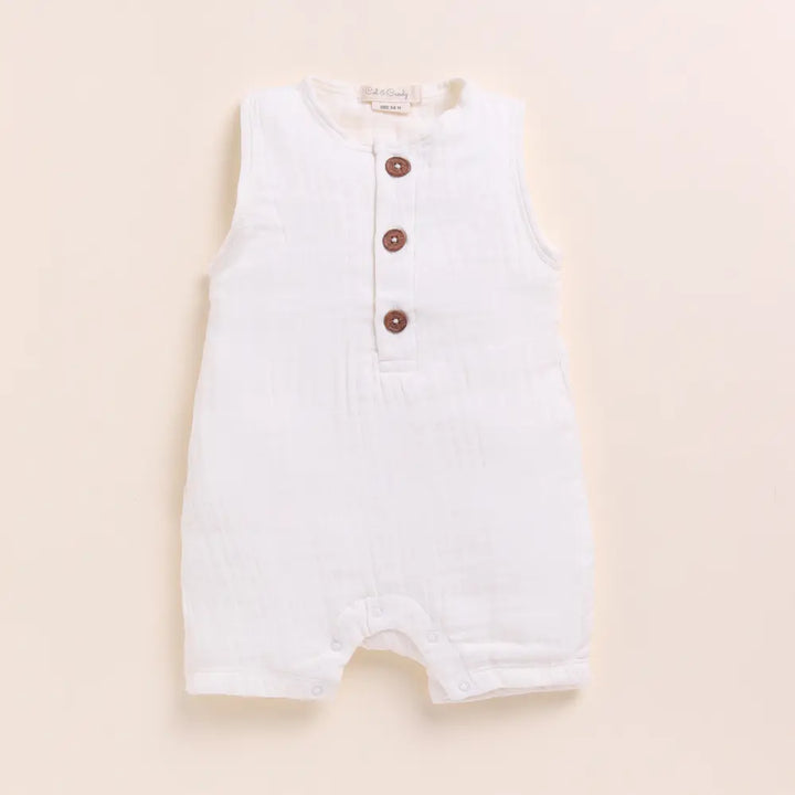 Cot &amp; Candy Baby Organic Muslin Half Romper Pack Of 2-White + Olive