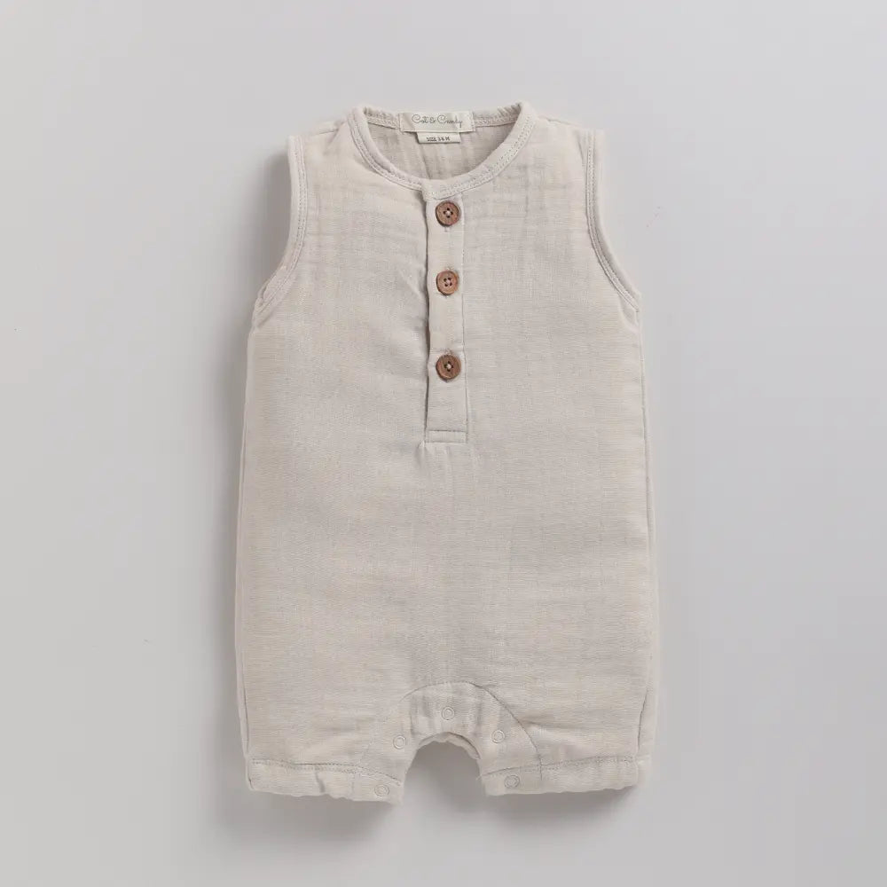 Cot &amp; Candy Baby Organic Muslin Half Romper Pack Of 2-Oatmeal + Picante
