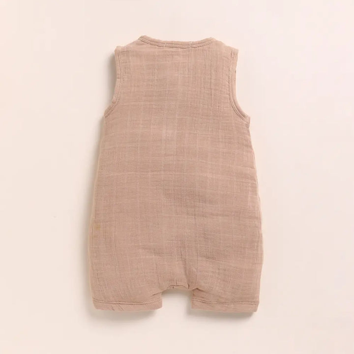 Cot &amp; Candy Baby Organic Muslin Half Romper Pack Of 2-Latte + Olive