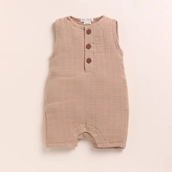 Cot &amp; Candy Baby Organic Muslin Half Romper Pack Of 2-Latte + Olive