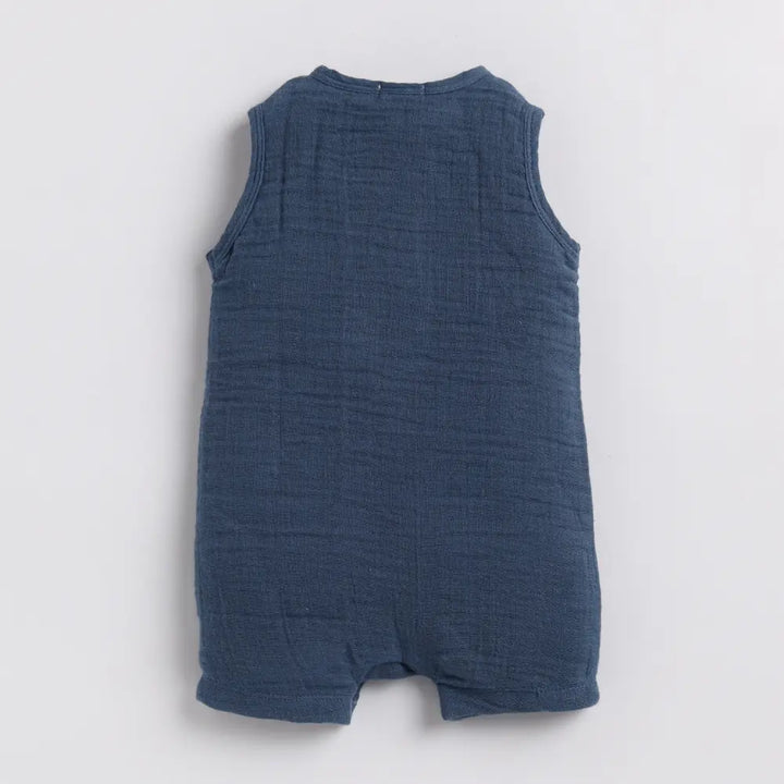 Cot &amp; Candy Baby Organic Muslin Half Romper Pack Of 2-Milk + Navy