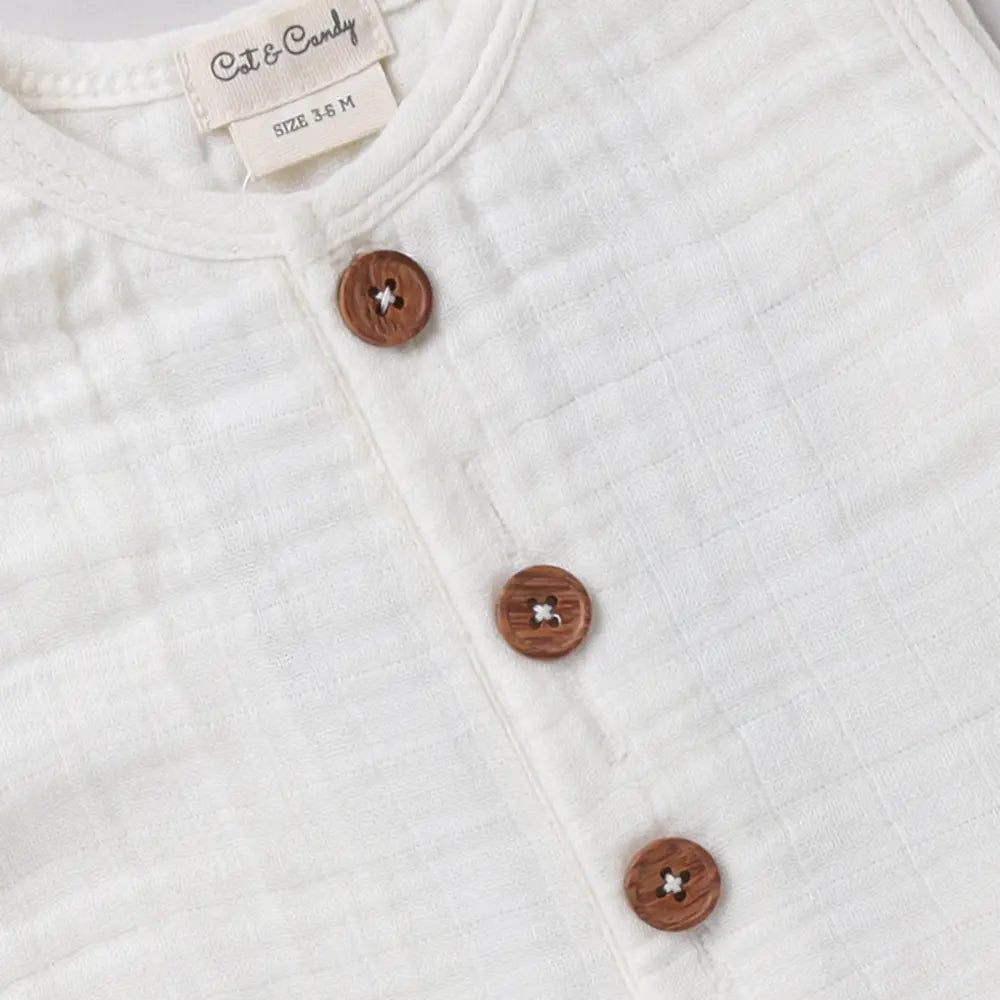 Cot &amp; Candy Baby Organic Muslin Half Romper Pack Of 2-Milk + Sage