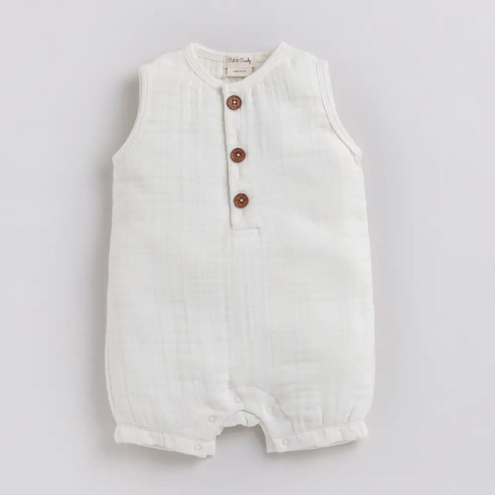 Cot &amp; Candy Baby Organic Muslin Half Romper Pack Of 2-Milk + Sage