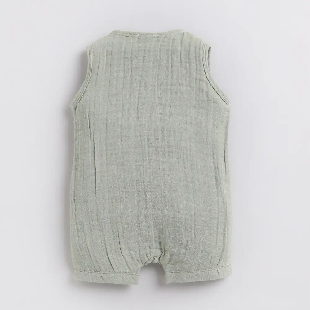 Cot &amp; Candy Baby Organic Muslin Half Romper Pack Of 2-Milk + Sage