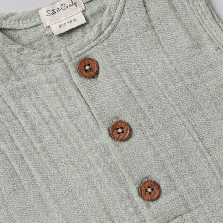 Cot &amp; Candy Baby Organic Muslin Half Romper Pack Of 2-Milk + Sage