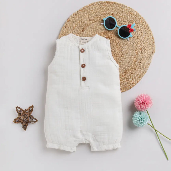 Cot &amp; Candy Baby Organic Muslin Half Romper Pack Of 2-Milk + Pink Blush