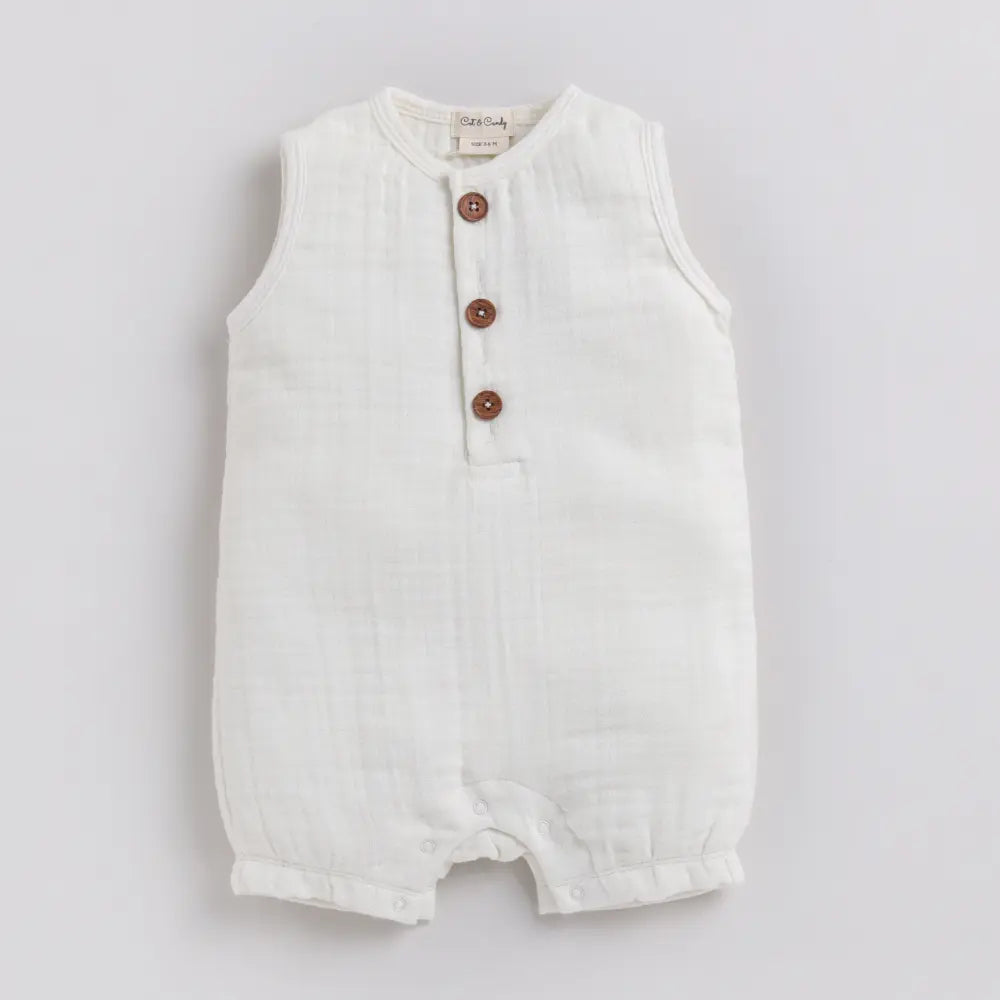 Cot &amp; Candy Baby Organic Muslin Half Romper Pack Of 2-Milk + Pink Blush