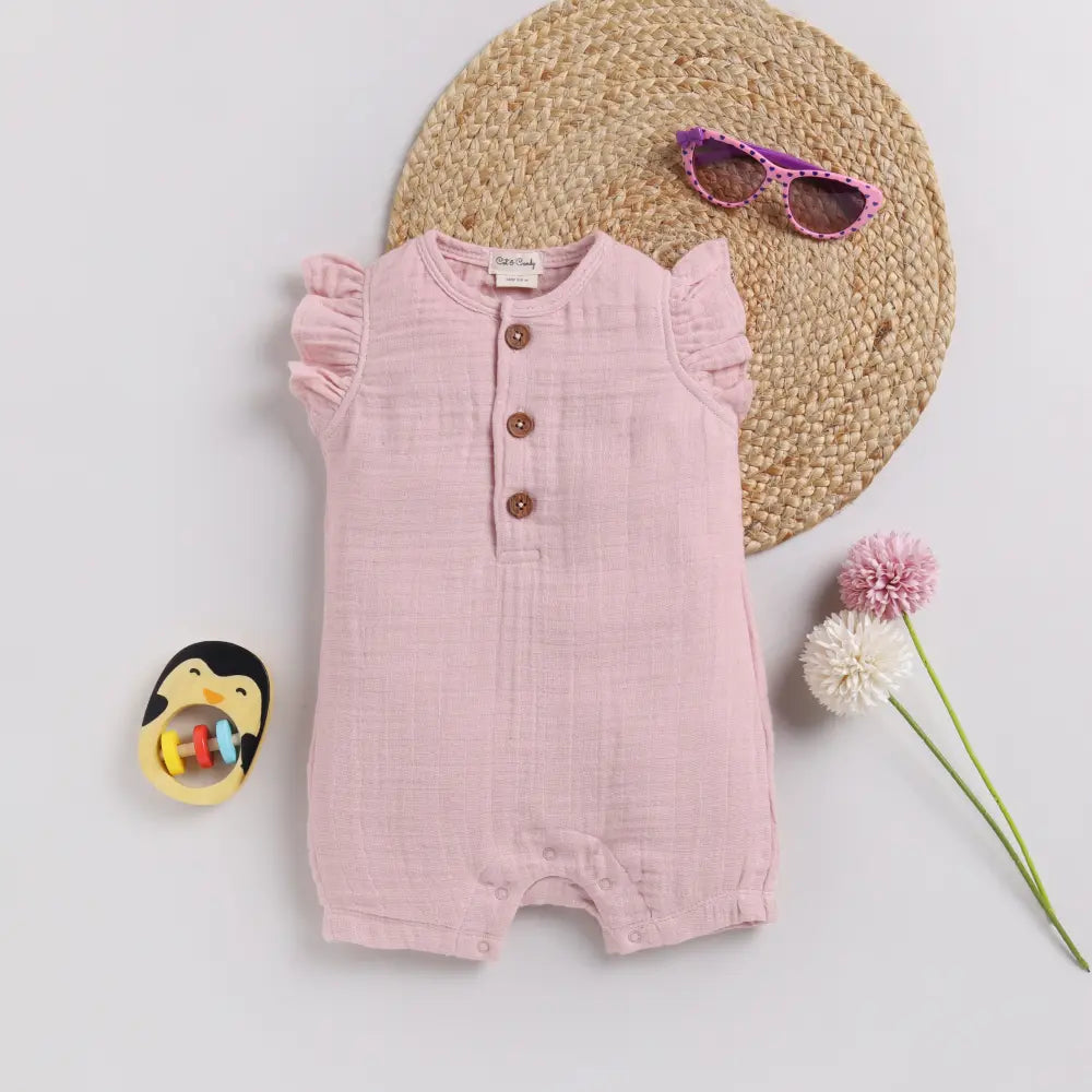 Cot &amp; Candy Baby Organic Muslin Half Romper Pack Of 2-Milk + Pink Blush
