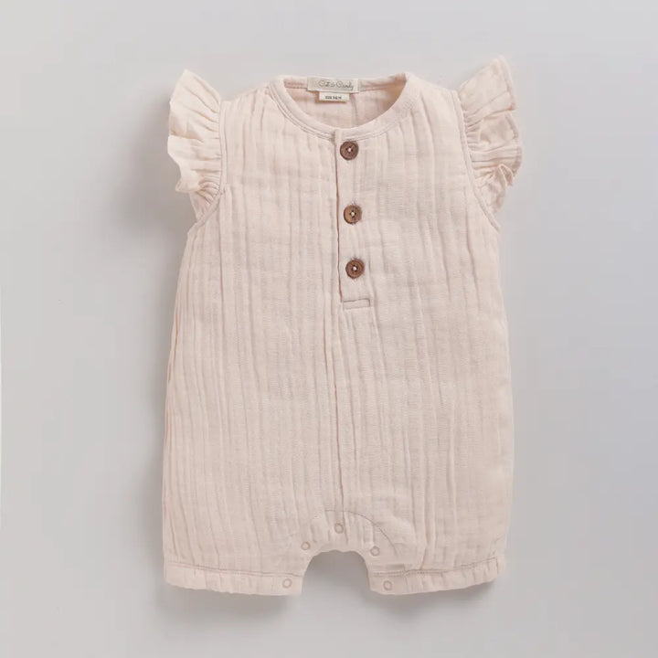Cot &amp; Candy Baby Organic Muslin Half Romper Pack Of 2-Milk + Petal Pink