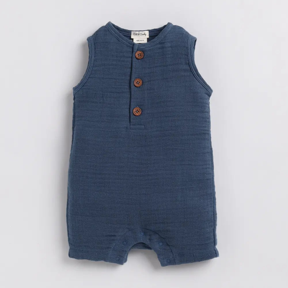 Cot &amp; Candy Baby Organic Muslin Half Romper Pack Of 2-Navy + Petal Pink