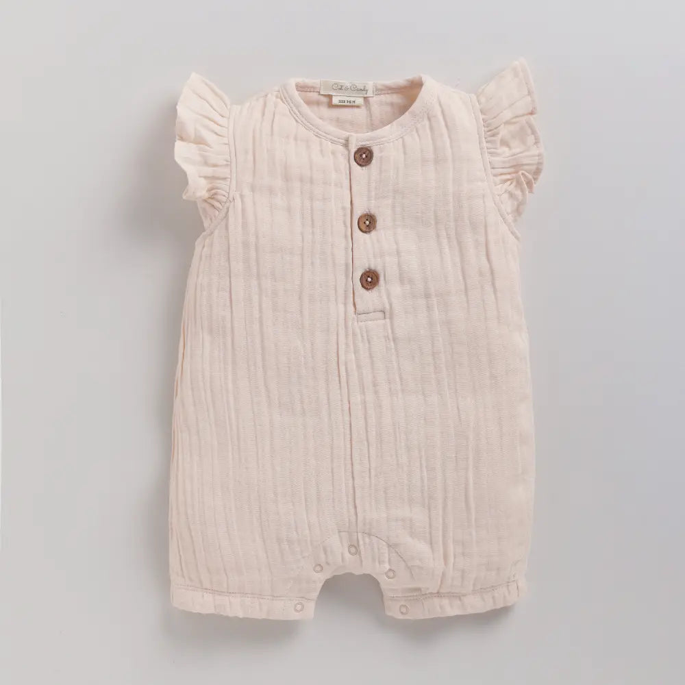 Cot &amp; Candy Baby Organic Muslin Half Romper Pack Of 2-Oatmeal + Ginger